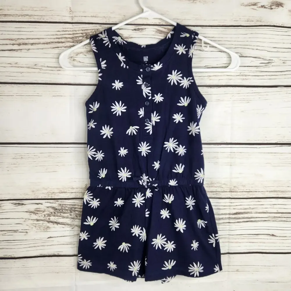 GAP Girl's Navy Blue Floral Romper Sleeveless Size S Summer Spring